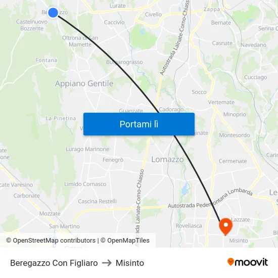 Beregazzo Con Figliaro to Misinto map