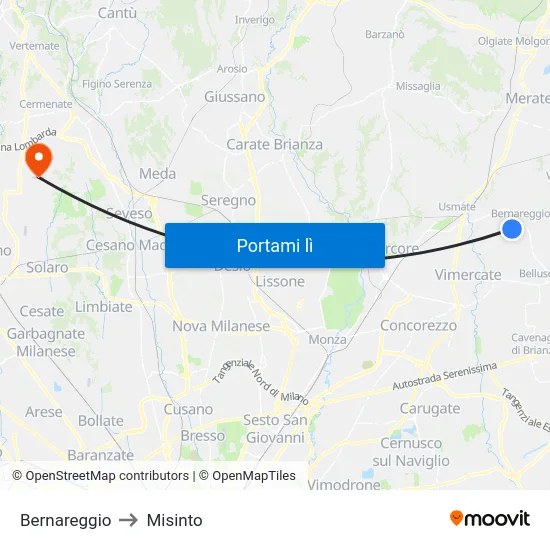 Bernareggio to Misinto map
