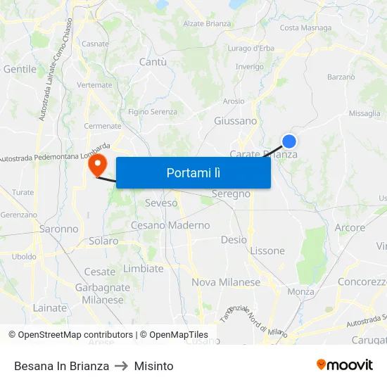 Besana In Brianza to Misinto map