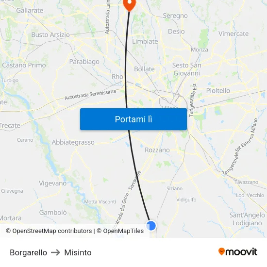 Borgarello to Misinto map