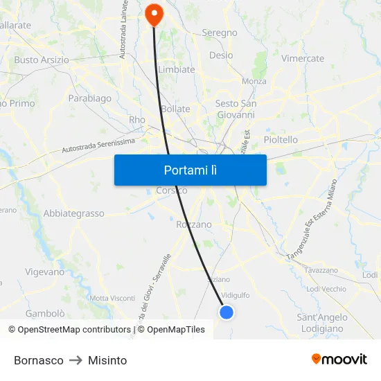 Bornasco to Misinto map