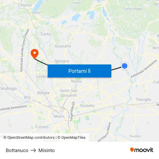 Bottanuco to Misinto map