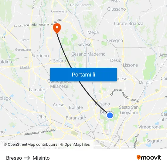 Bresso to Misinto map