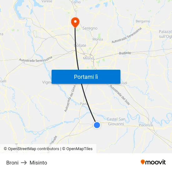 Broni to Misinto map