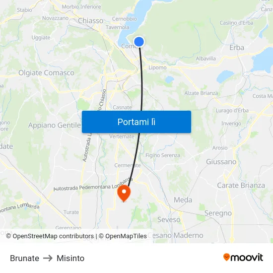 Brunate to Misinto map