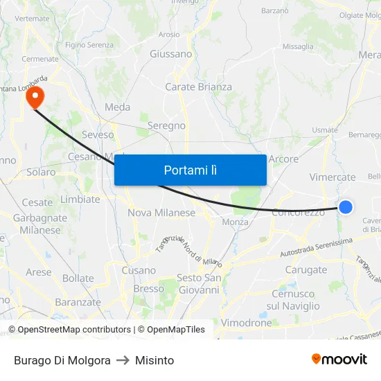 Burago Di Molgora to Misinto map