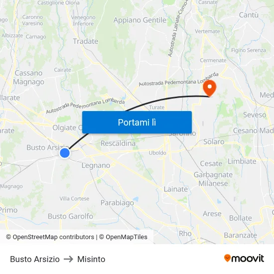 Busto Arsizio to Misinto map