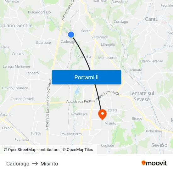 Cadorago to Misinto map