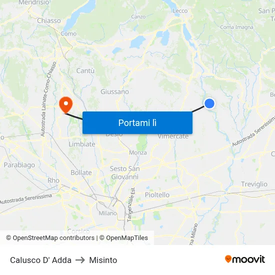 Calusco D' Adda to Misinto map