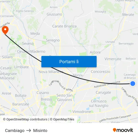 Cambiago to Misinto map