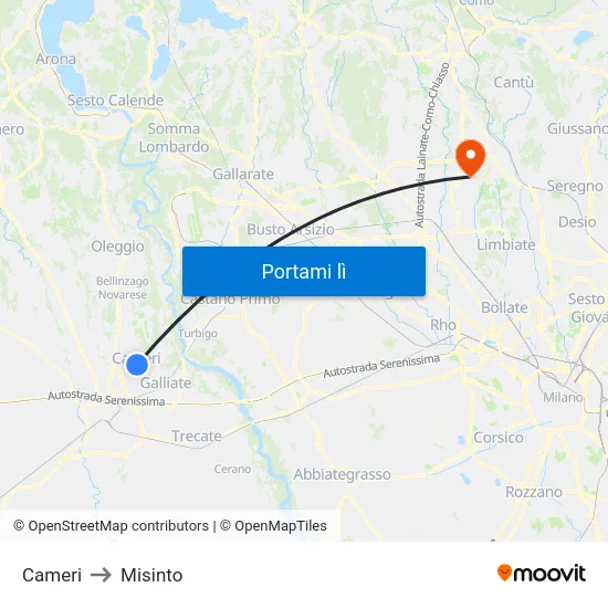 Cameri to Misinto map