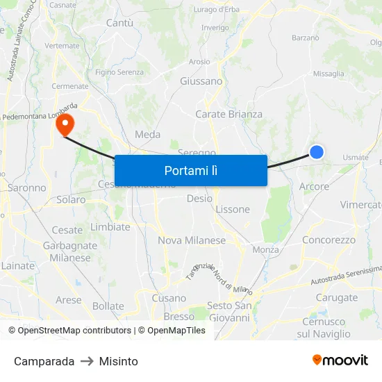 Camparada to Misinto map