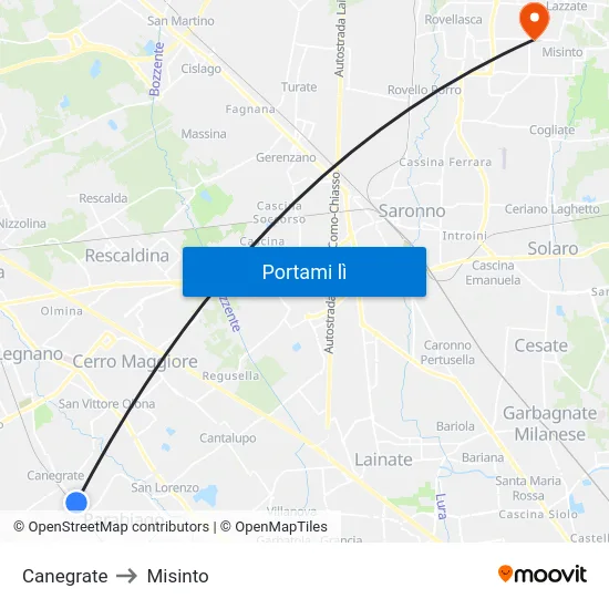 Canegrate to Misinto map