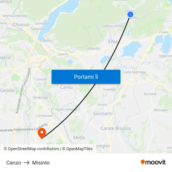 Canzo to Misinto map