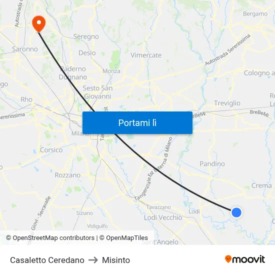Casaletto Ceredano to Misinto map