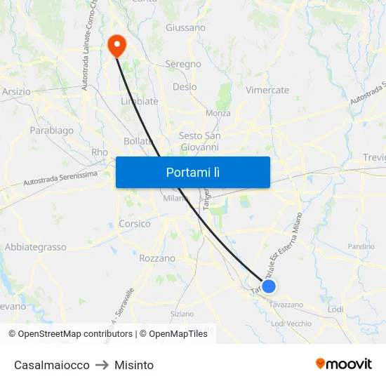 Casalmaiocco to Misinto map