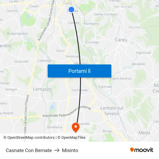 Casnate Con Bernate to Misinto map