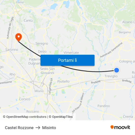 Castel Rozzone to Misinto map
