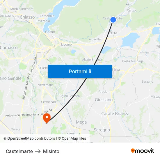 Castelmarte to Misinto map