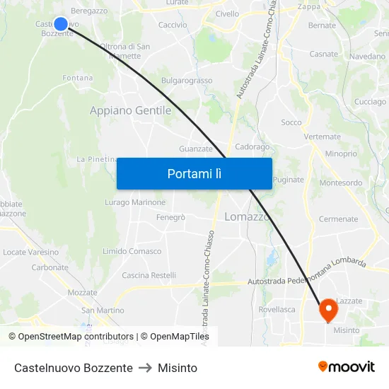 Castelnuovo Bozzente to Misinto map