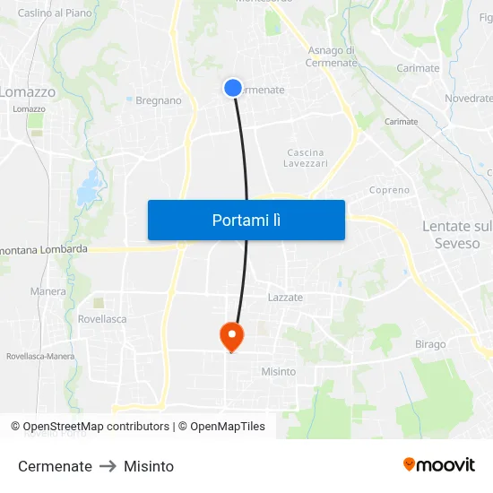 Cermenate to Misinto map