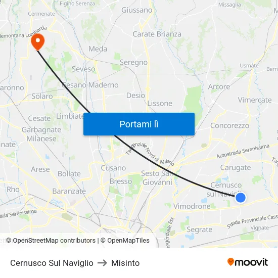 Cernusco Sul Naviglio to Misinto map