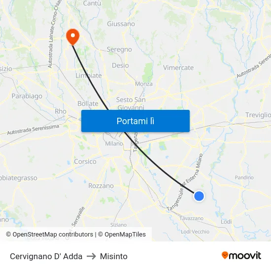 Cervignano D' Adda to Misinto map
