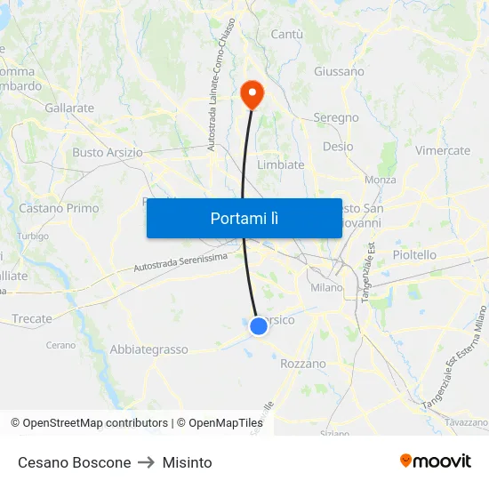 Cesano Boscone to Misinto map