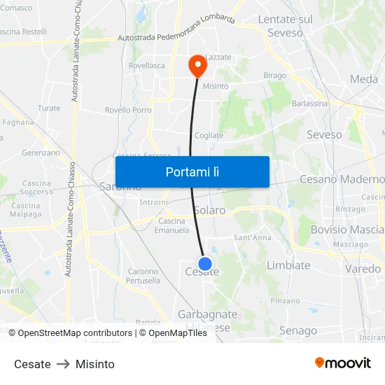 Cesate to Misinto map