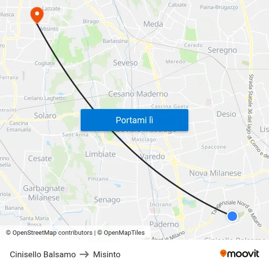Cinisello Balsamo to Misinto map