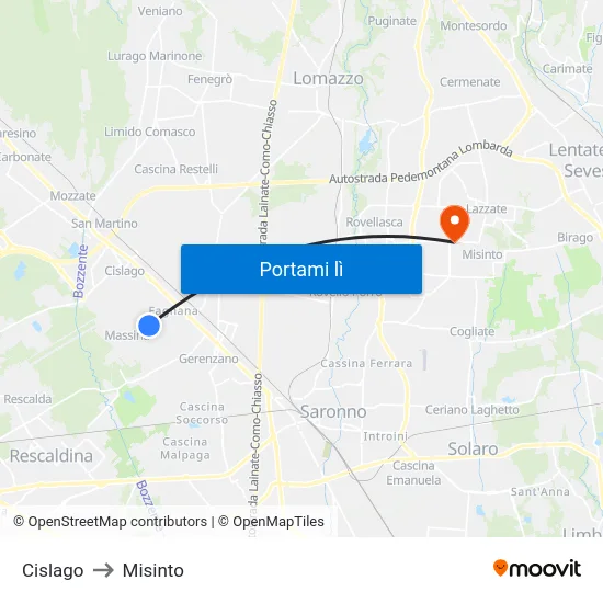 Cislago to Misinto map