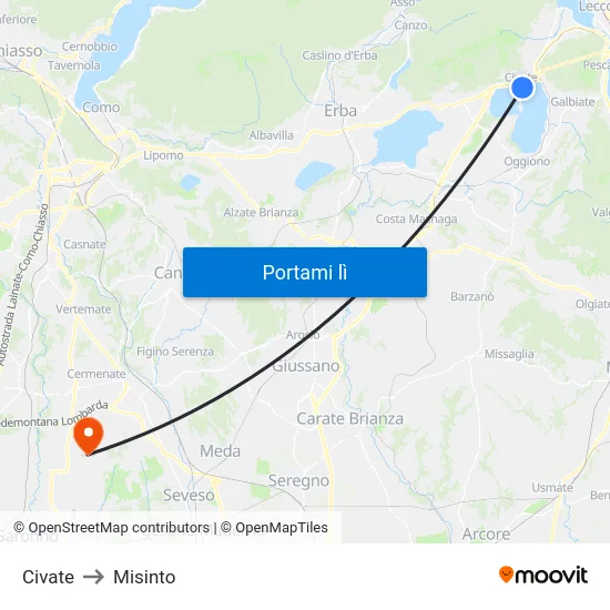 Civate to Misinto map