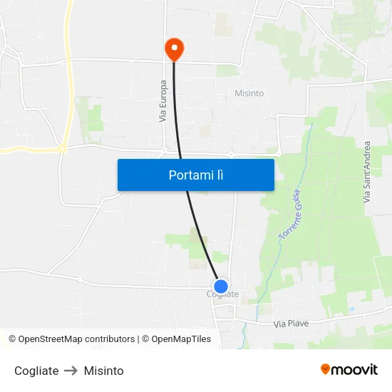 Cogliate to Misinto map
