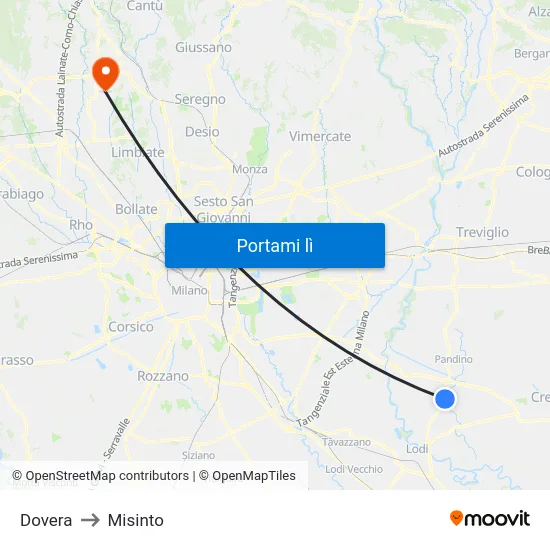 Dovera to Misinto map