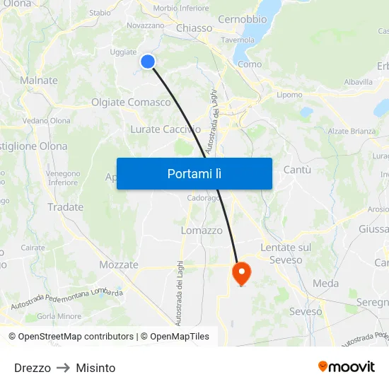 Drezzo to Misinto map
