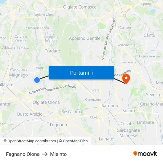 Fagnano Olona to Misinto map