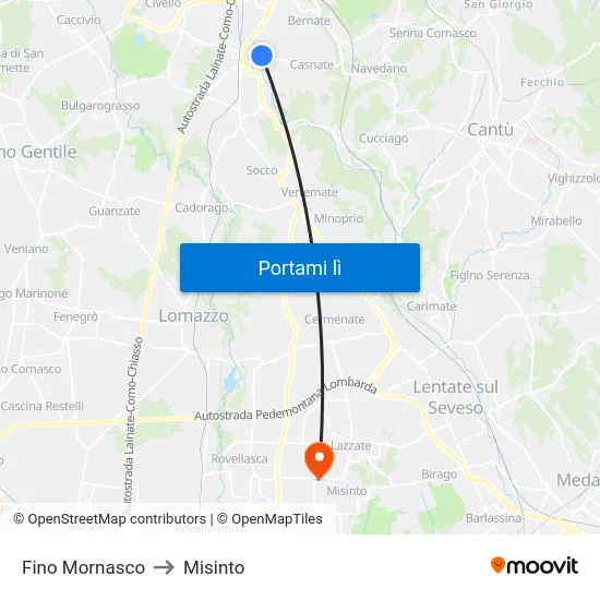 Fino Mornasco to Misinto map