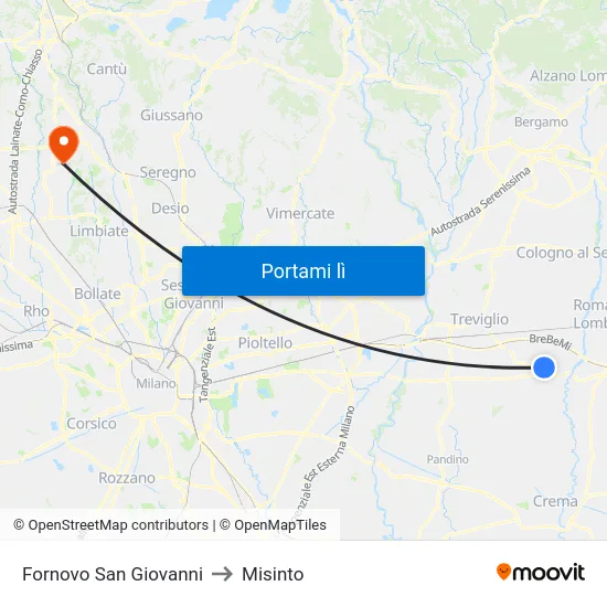 Fornovo San Giovanni to Misinto map