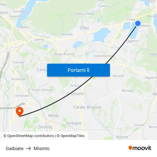 Galbiate to Misinto map