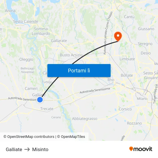 Galliate to Misinto map