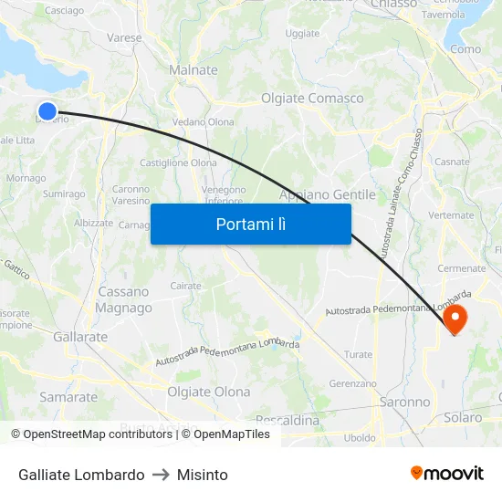 Galliate Lombardo to Misinto map