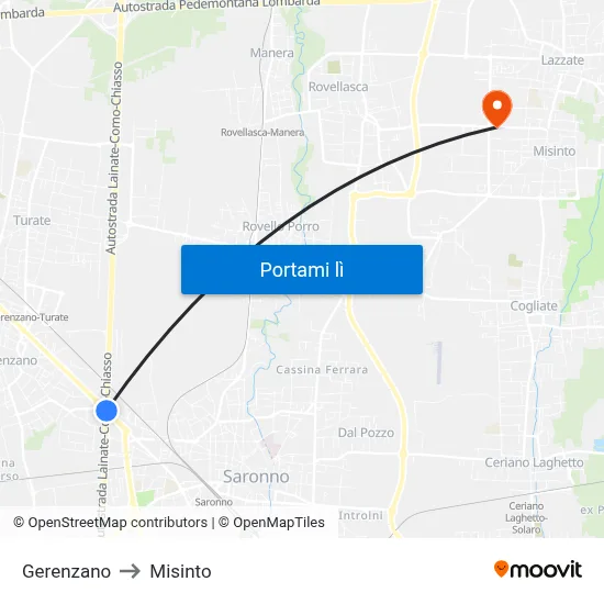 Gerenzano to Misinto map