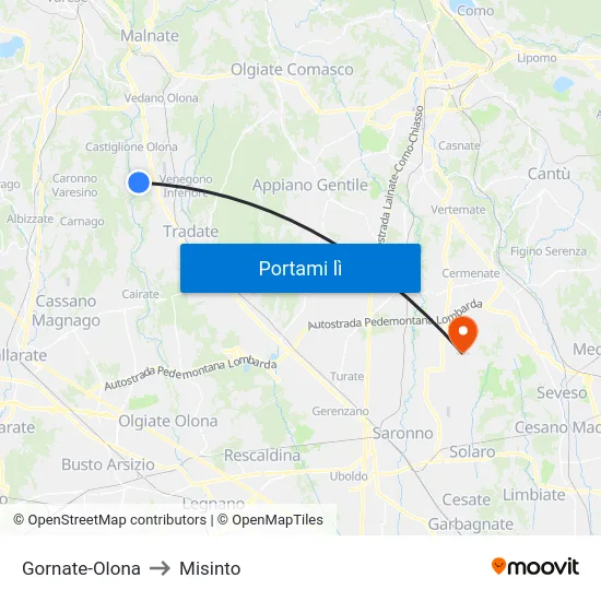 Gornate-Olona to Misinto map