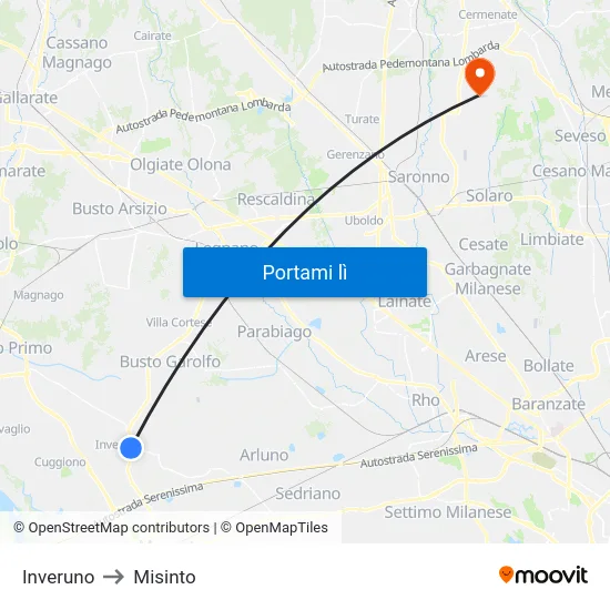 Inveruno to Misinto map