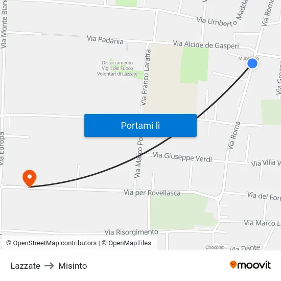 Lazzate to Misinto map