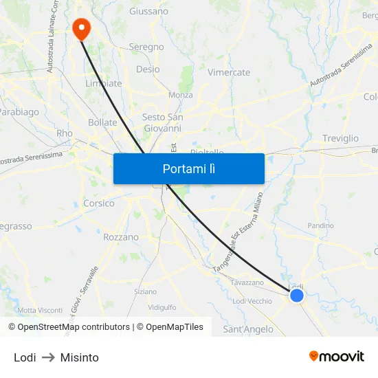 Lodi to Misinto map