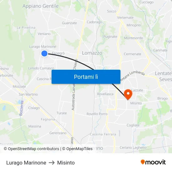 Lurago Marinone to Misinto map