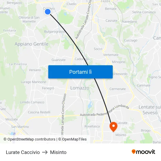 Lurate Caccivio to Misinto map