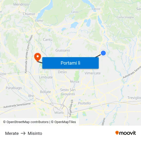 Merate to Misinto map