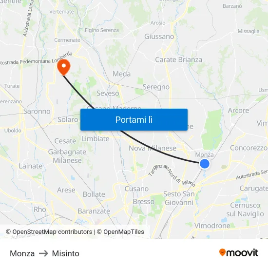 Monza to Misinto map